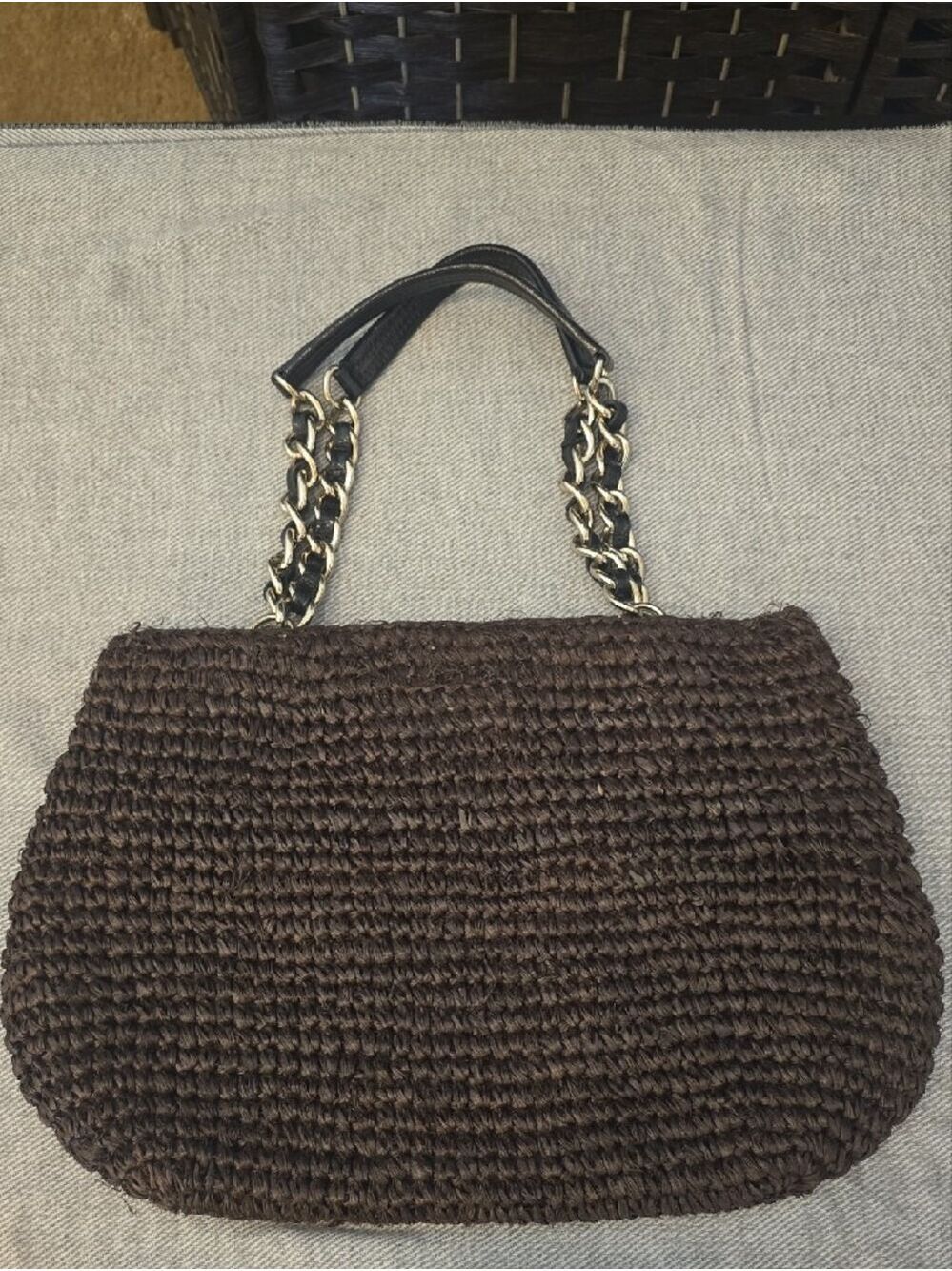 Kate Spade Vintage Rose Hall Monette Woven Straw Shoulder Bag, Dark Brown - Picture 4 of 10